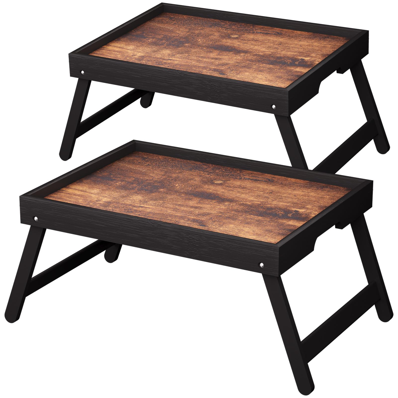 Fibogollo 2 Pack Wooden Bed Tray Table with Folding Legs,Breakfast Trays,Serving Tray for Food and Snack,Laptop Trays for Working