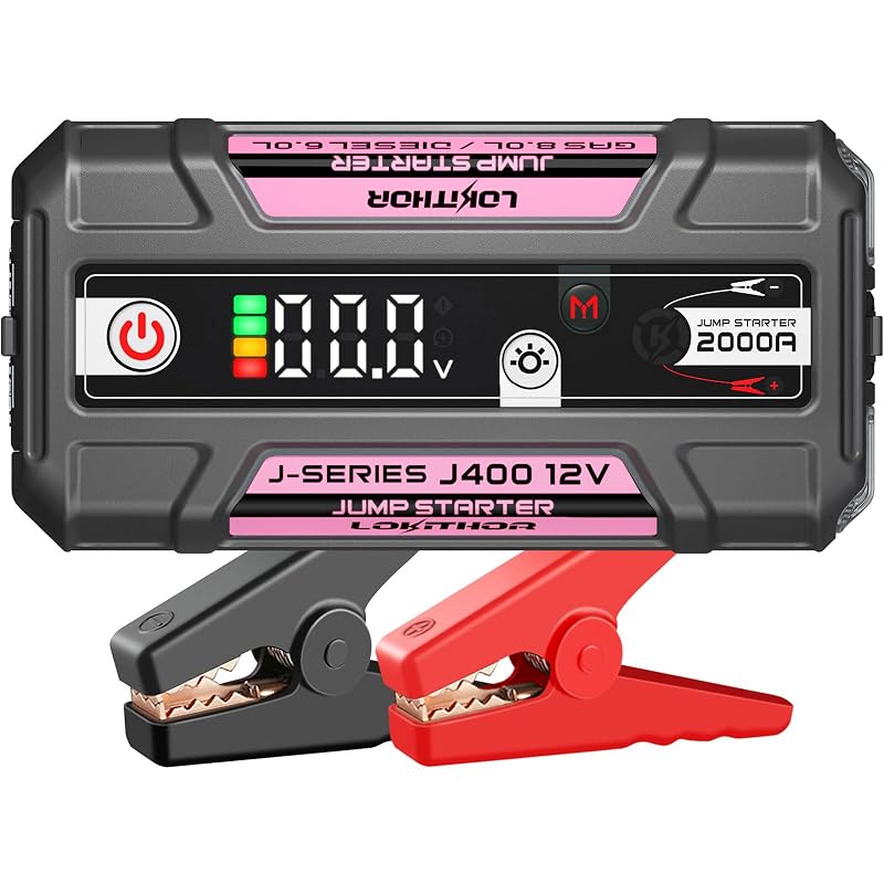 Auxiliar de Partida Portátil LOKITHOR J400 2000 A para Motores a Gasolina de até 8,0 L e Diesel de até 6,0 L Rosa