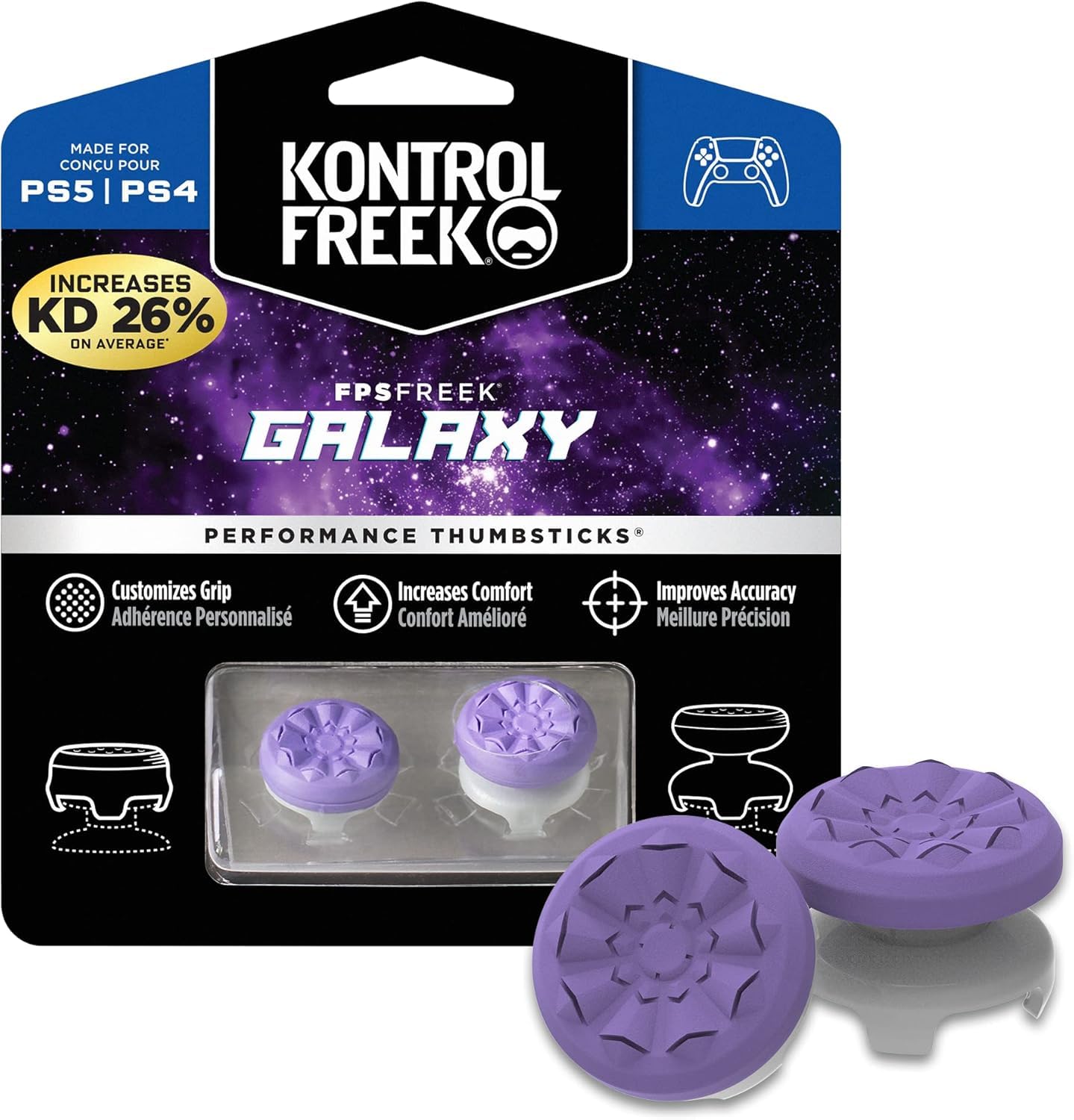 KontrolFreek FPS Freek Galaxy Gommini per Controller PS5 | Rialzi Analogici Iconici per PlayStation 5 & PS4 | Precisione FPS | Viola