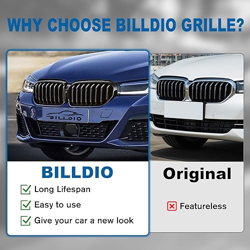 Miniatura 83 de Rejilla frontal F10 para riñón con doble listón, color negro brillante, compatible con BMW Serie 5 2010-2017, F10, F11, F18, Sedan 520i, 528i, 535d