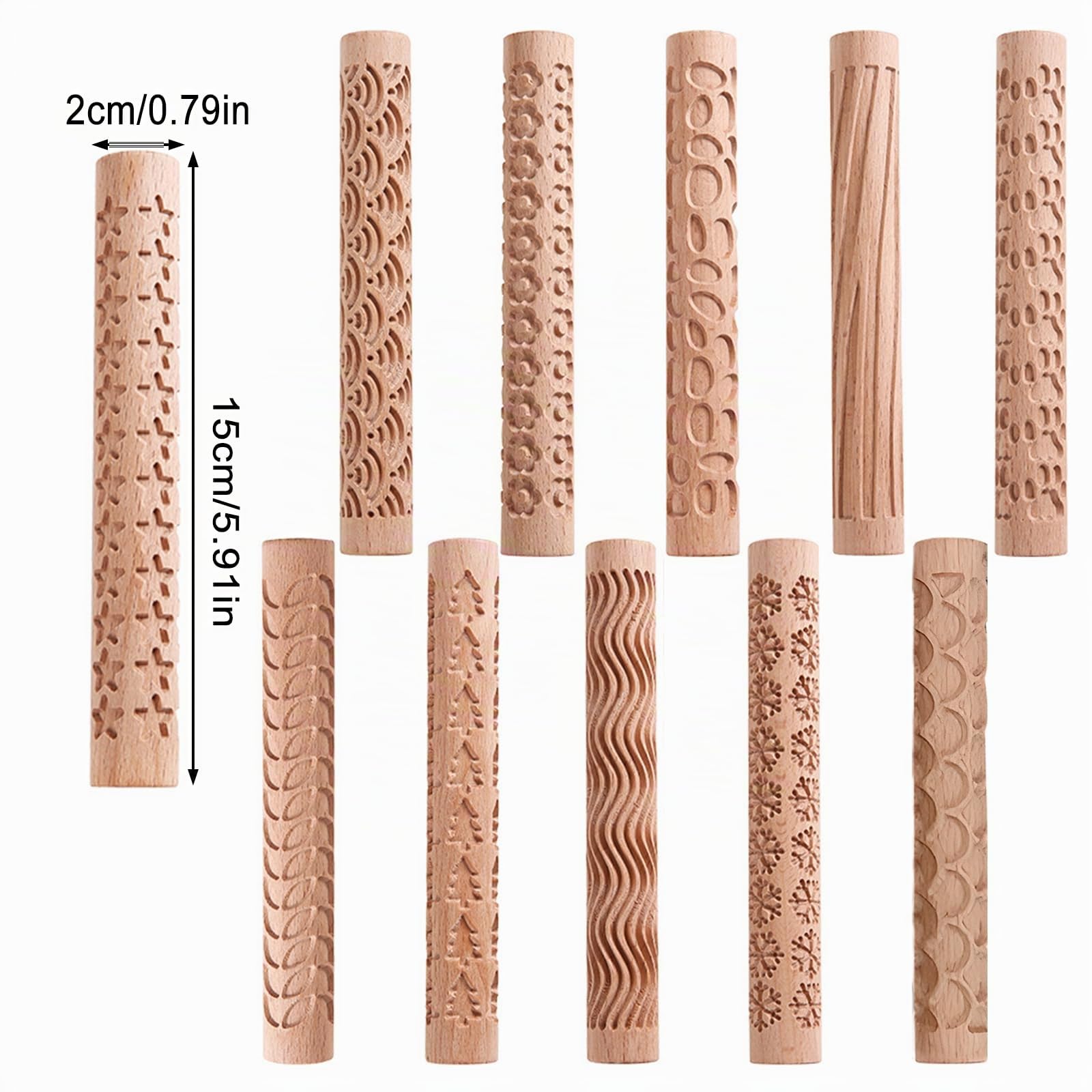 Rouleau d'Argile en Bois - Texture Bois, Gaufrage, Polymère - Outil de Poterie à Motif en Céramique