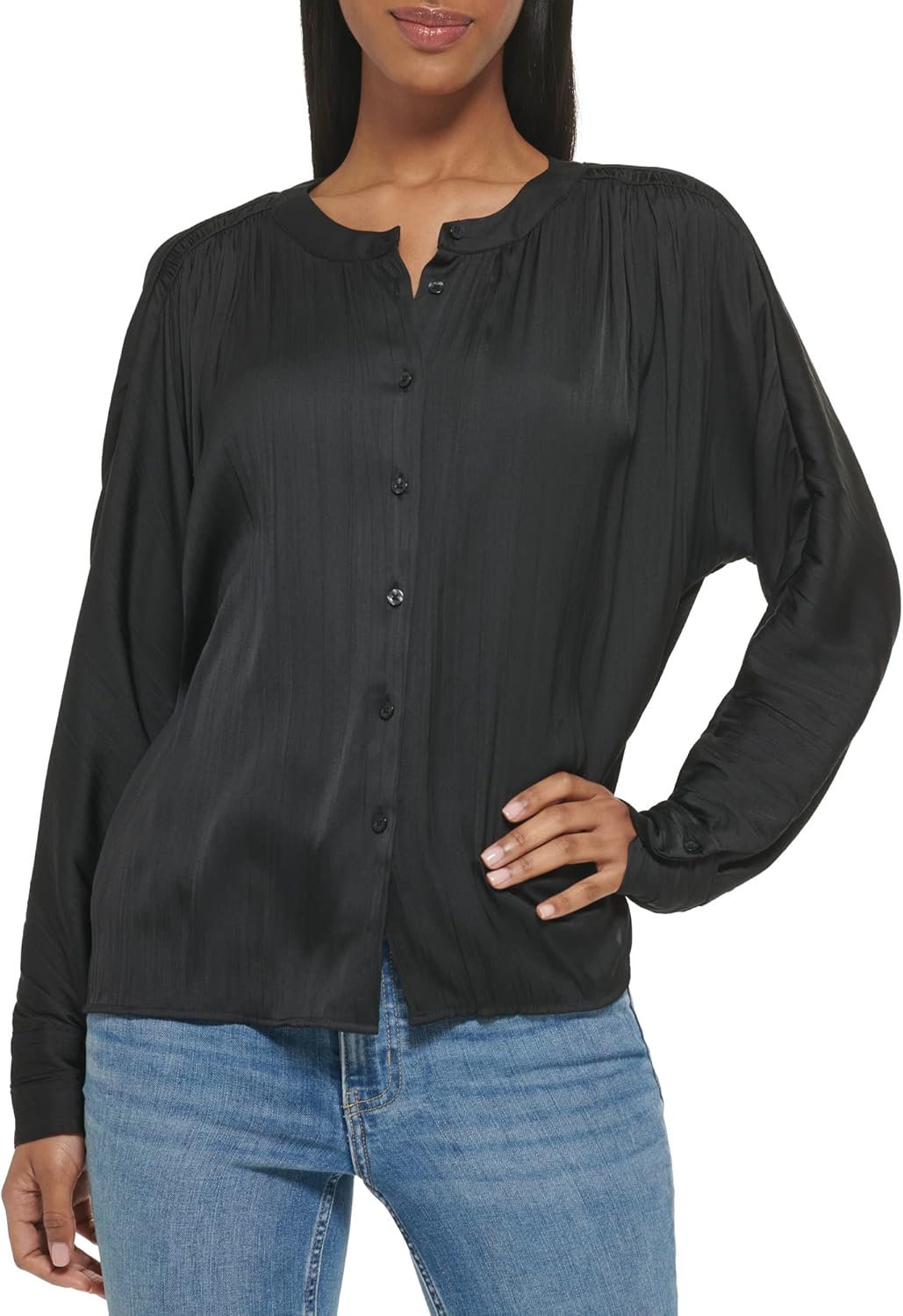 Calvin Klein Women's Blouse Wide Cuff Sherred Front