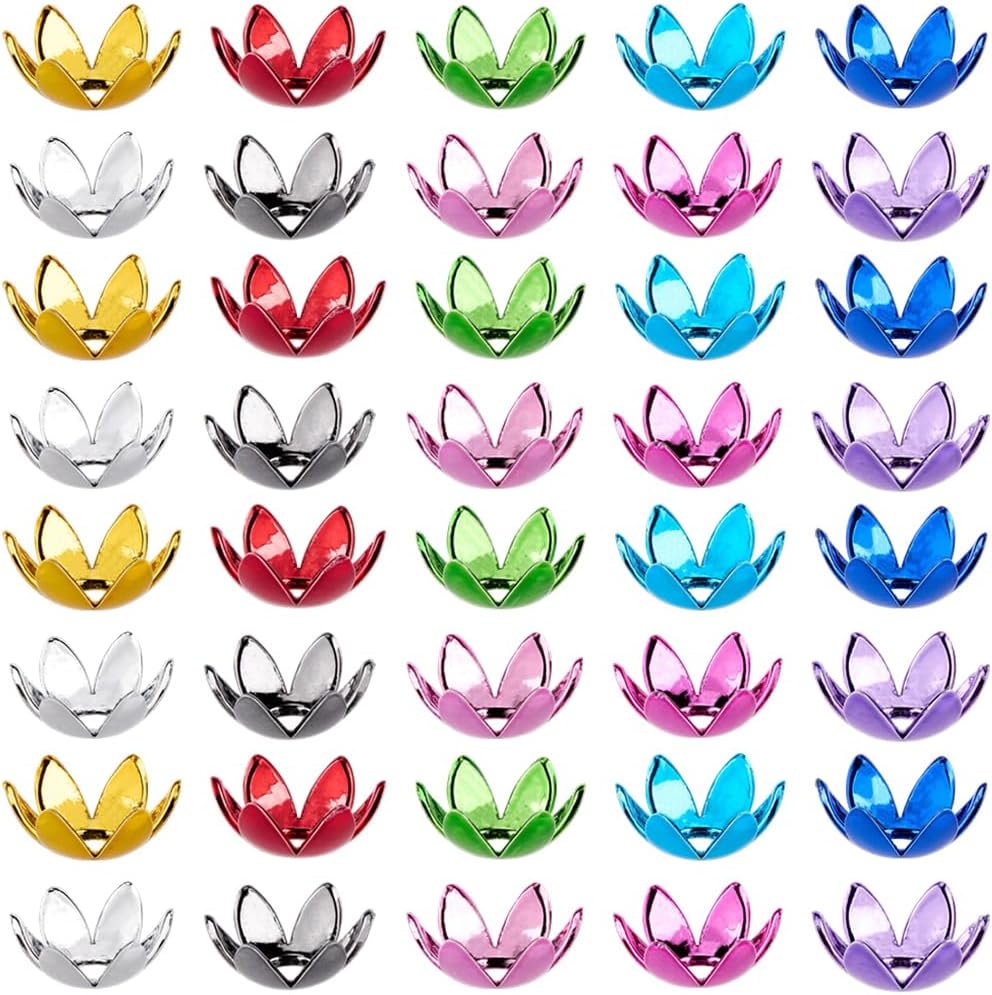 1 Box 150PCS 10 Styles Acrylic Flower Petal Bead Caps with Holes Blue Pink Black Red Green Assorted Floral Spacer Loose Beads Bulk for Jewelry Making Necklace Bracelet DIY Craft Supply - Image 7