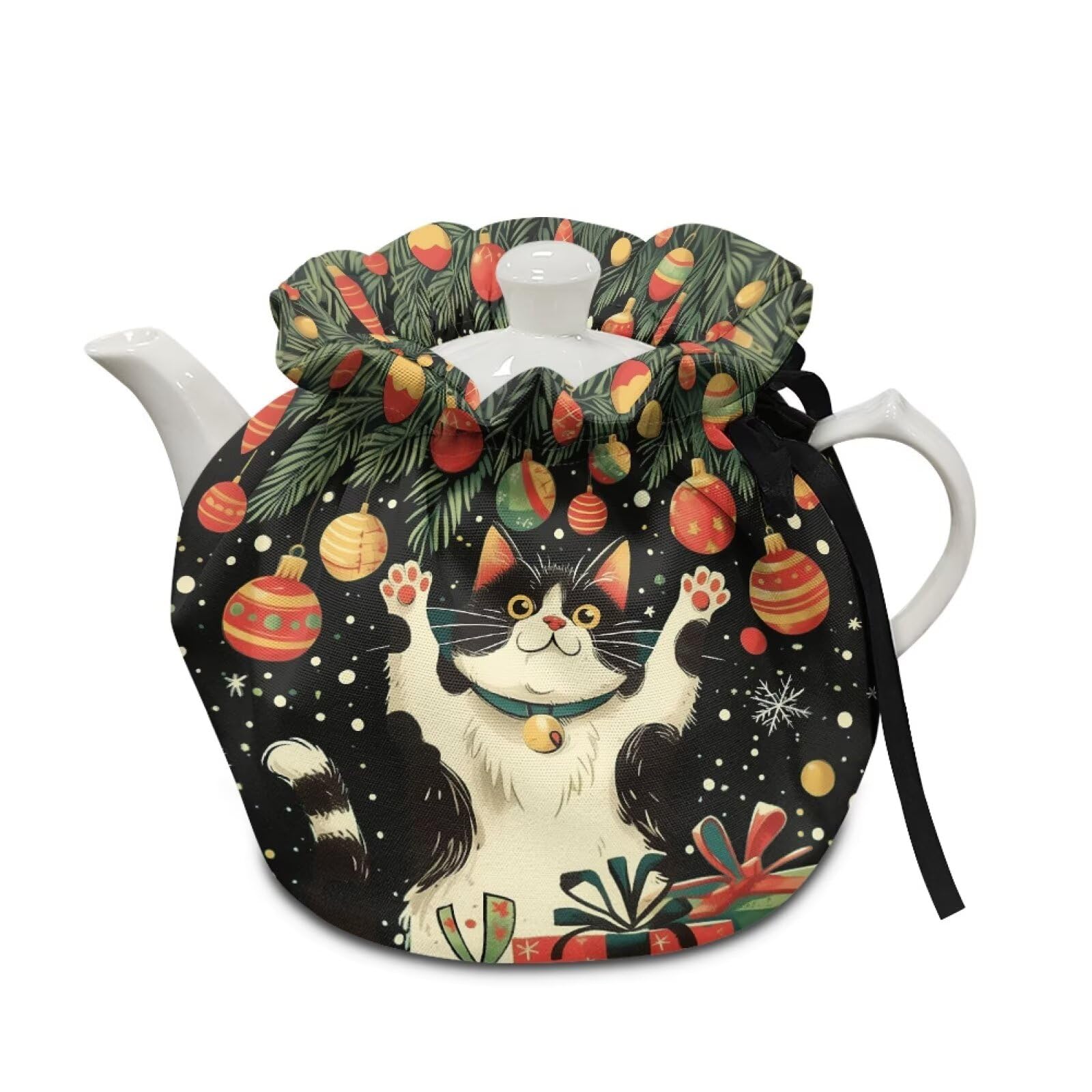 Christmas Lights Cat Pots Cosy Christmas Cotton Tea Cosy for Teapots Dust Cover Personalized Insulated Kettle Cover Breakfast Warmer for Home Kitchen Xmas Decorative Accessories