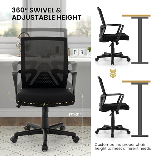 Miniatura 4 de Giantex Silla de escritorio de oficina con soporte lumbar, silla de oficina ergonómica de malla con ruedas y reposabrazos, silla de trabajo