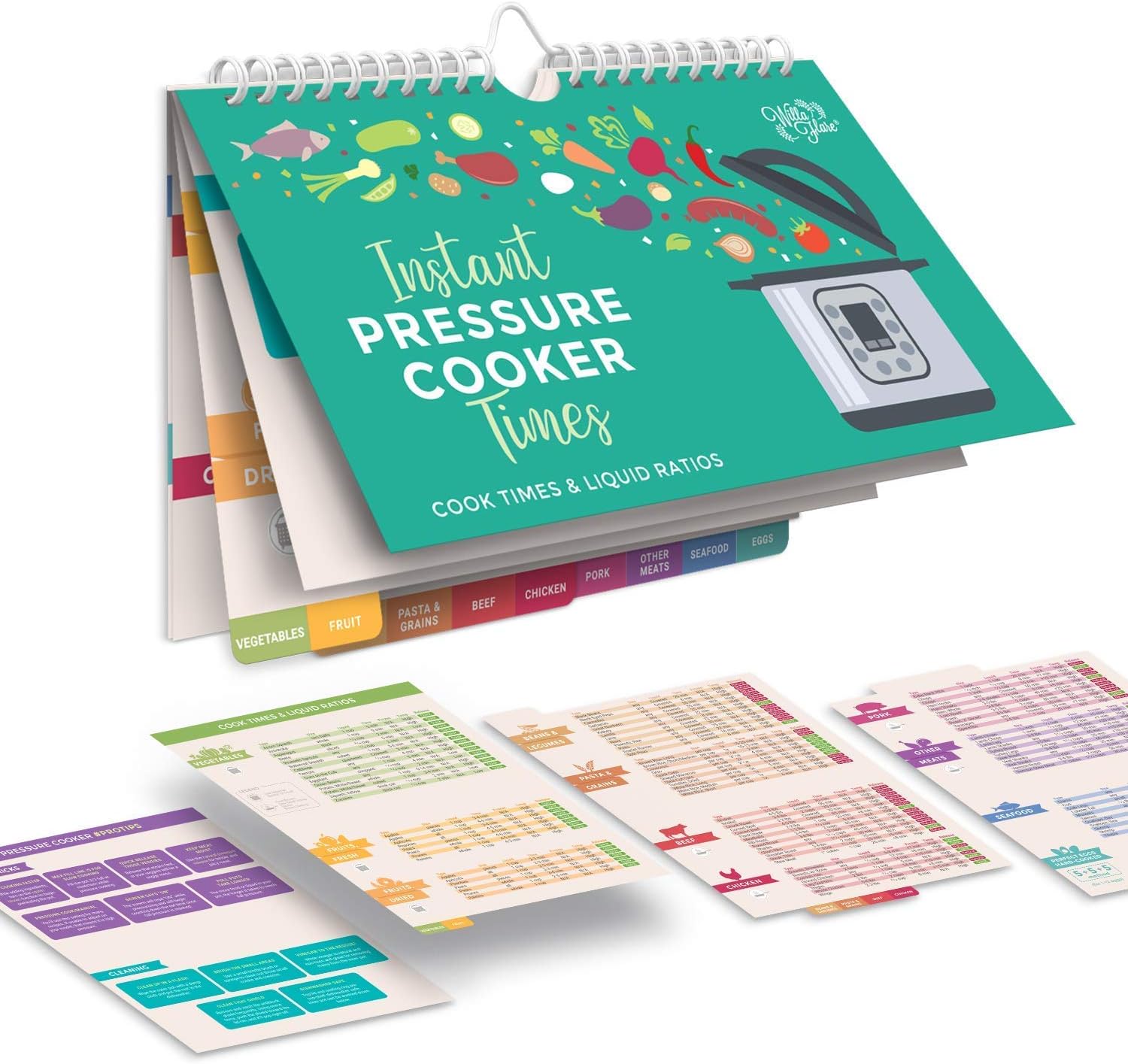 Willa FlareElectric Pressure Magnetic Cooker Cook Times Cheat Sheet (Large Font) - Reference Chart Compatible with Instant Pot and InstaPot + Perfect Hard-Boiled Egg Method, Cooking Tips and Tricks