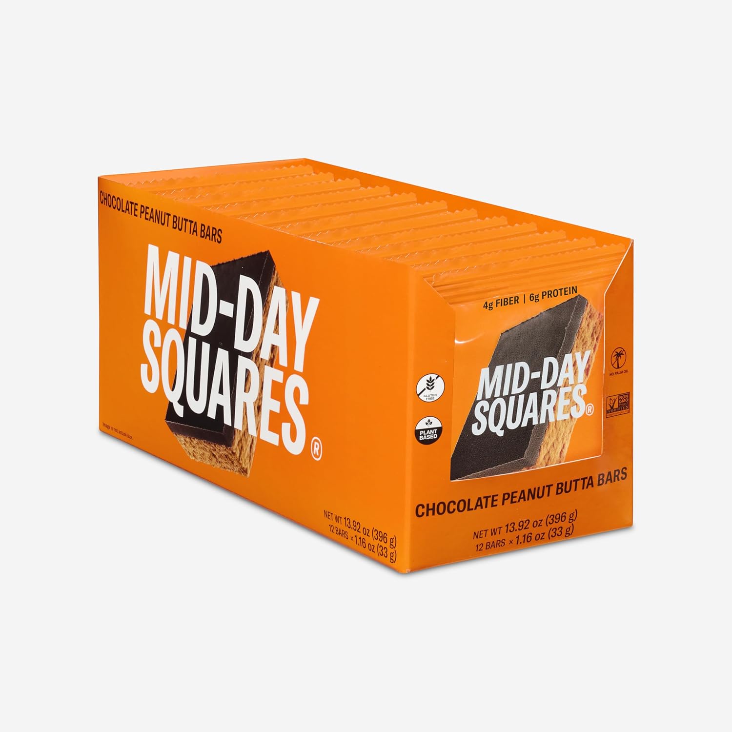 Mid-Day Squares Peanut Butta Protein Chocolate Bars, 1.16 Oz each, 2 Packs (24 Squares) | Made with Real Chocolate, 6g Plant Protein, 4g Fiber, Gluten Free, Plant-Based