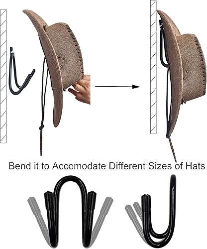 Miniatura 3 de YYST Soporte para sombrero de vaquero organizador de sombrero soporte de pared 4PK sin sombrero