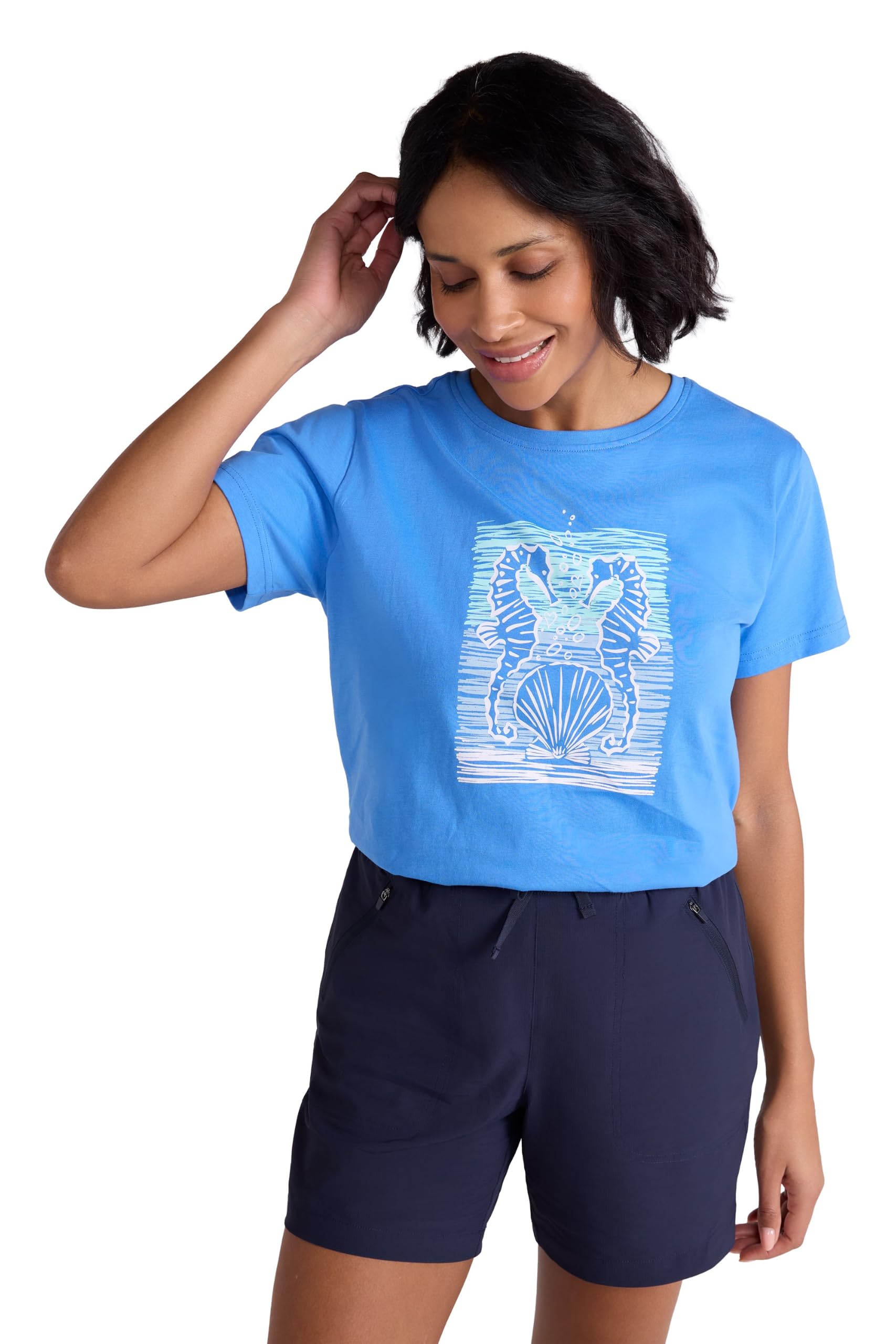 Mountain Warehouse Printed Womens Seahorse Relaxed Fit T-Shirt Bright Blue Women's Size 12