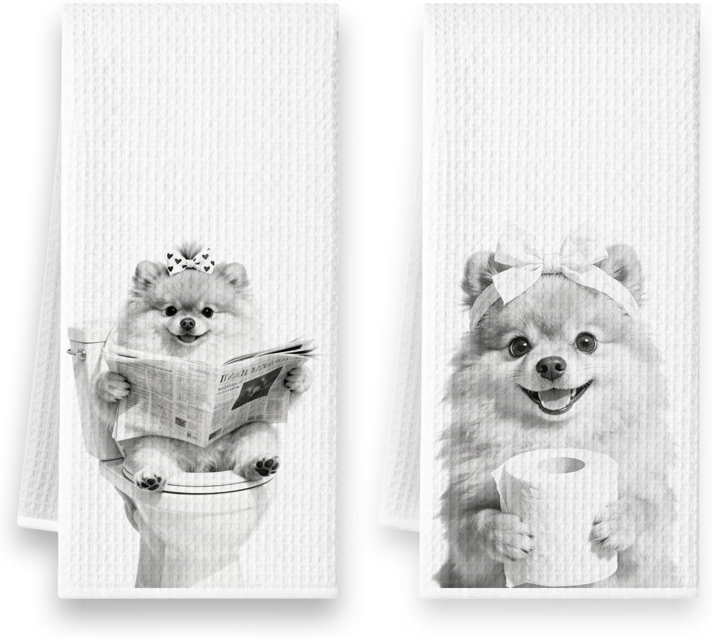 Funny Pomeranian Dog Bathroom Hand Towels 16x24 Inch Set of 2
