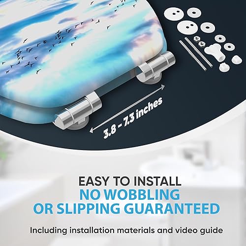 Miniatura 5 de SANILO Asiento de inodoro de madera con cierre suave alargado  Asiento de madera moldeada decorativo, silencioso y de cierre lento  Con fuertes