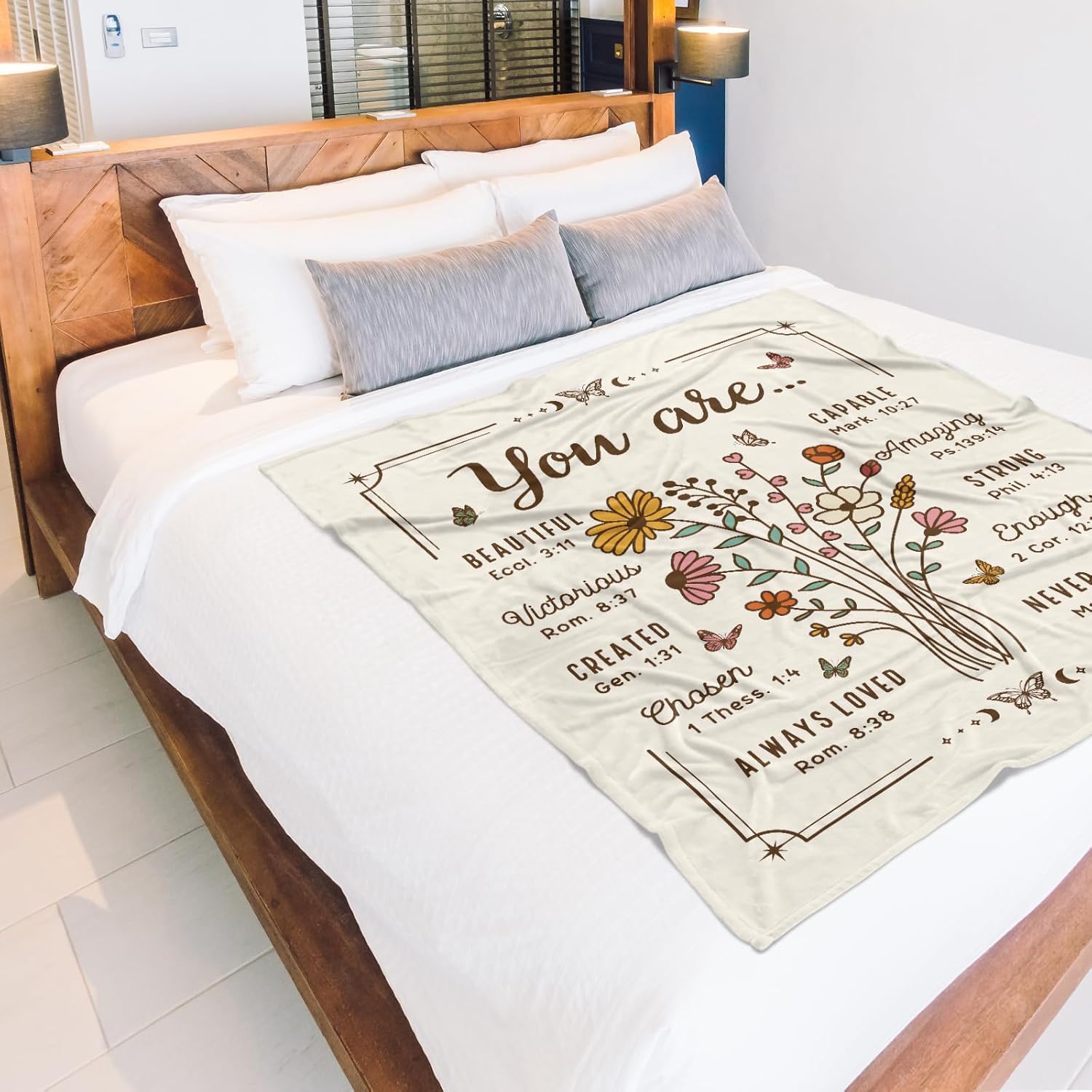 Christian Gifts for Women, Christian Floral Throw Blanket, Birthday Religious Gifts for Women Friendship, Inspirational Scripture Faith Gift for Friend, Sister, Mom, Daughter (50'' x 60'', Beige) - Image 5