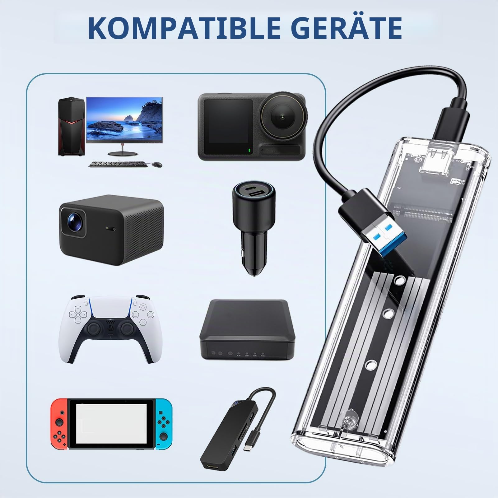 M.2 SSD Gehäuse SATA NGFF USB C, Nicht kompatibel mit NVME oder PCIe M-Key-SSDs, M.2 SATA Adapter für B / B+M 2230 2242 2260 2280, Gehäuse USB 3.1 Gen1 5 Gbit/s für M.2 SSD NGFF Festplatte