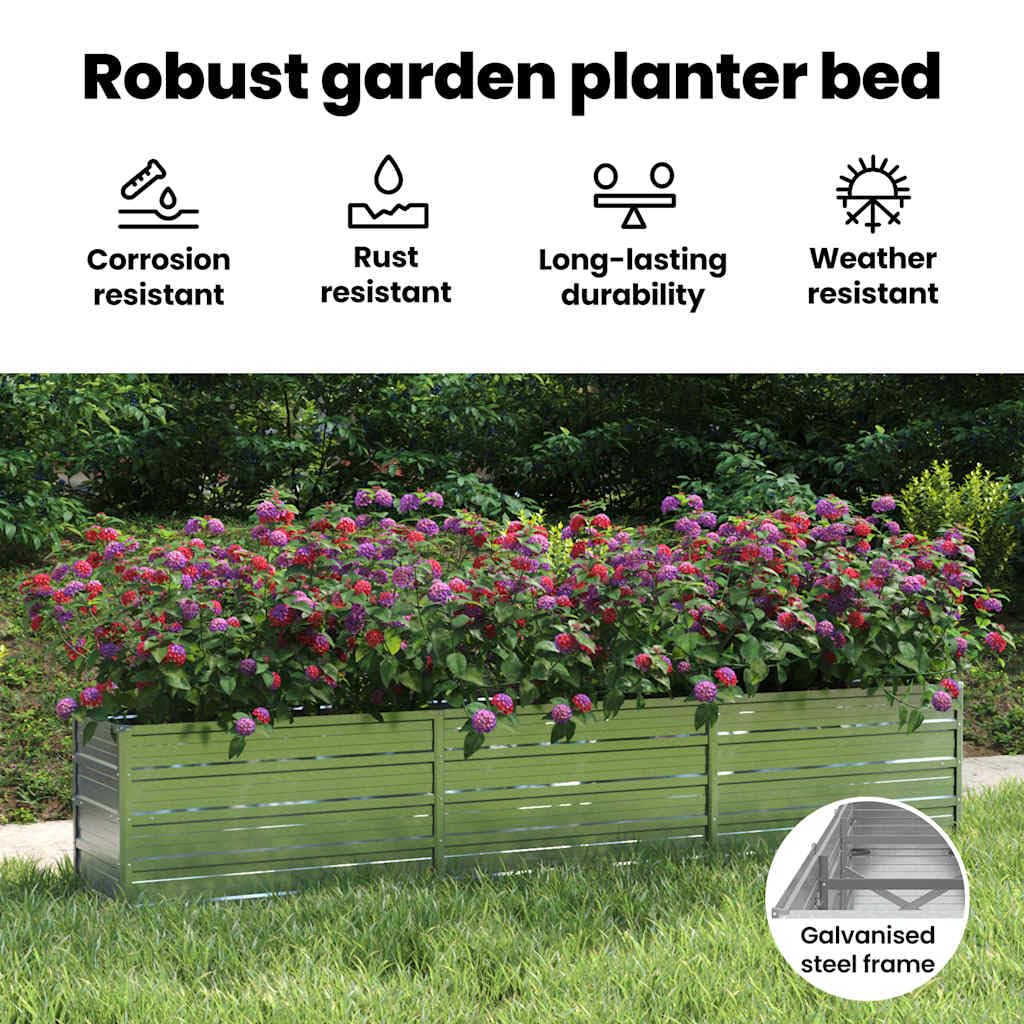 vidaXL Arriate Jardinera Macetero Cesta Pared Alambre Maceta Flores Plantas Jardín Patio Terraza Estable de Acero Galvanizado Plateado 240x40x45 cm — view 5