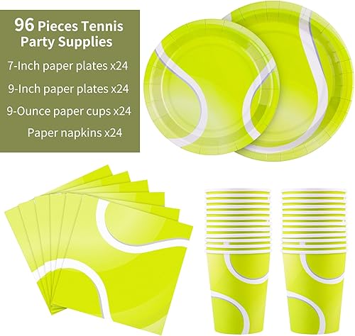 Miniatura 3 de durony El juego de vajilla de 96 piezas incluye platos de papel de tenis, servilletas y tazas, platos de postre de tenis para decoración de fiestas