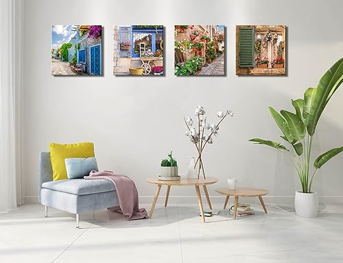 Miniatura 2 de OKEXCKK Decoración de pared toscana, pinturas de vista de ventana de Italia, paisajes naturales, cuadros de calle mediterránea, impresiones en