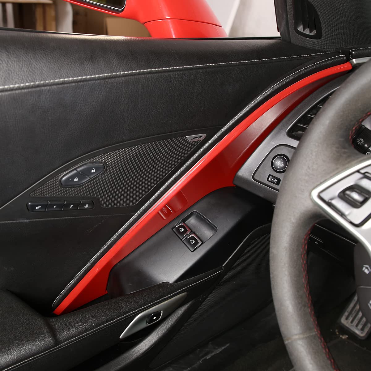 Plastik ABS, osłona panelu drzwi wewnętrznych, naklejka wykończeniowa do Chevrolet Corvette C7 2014-2019, akcesoria do wnętrza samochodu (czerwony)