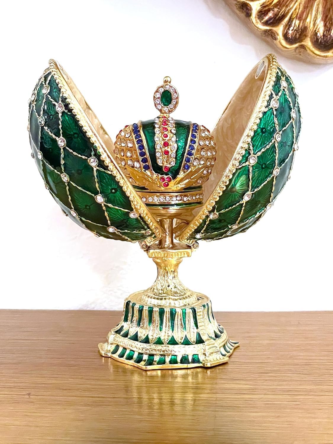 Pierre Lorren Unisex Designer Faberge eggs Royal Fabergé Egg 24KGOLD 4ct Faberge Egg Imperial Collection Faberge Jewelry Box HANDMADE 333 Austrian Crystal GEMS Faberge Trinket Box Birthday