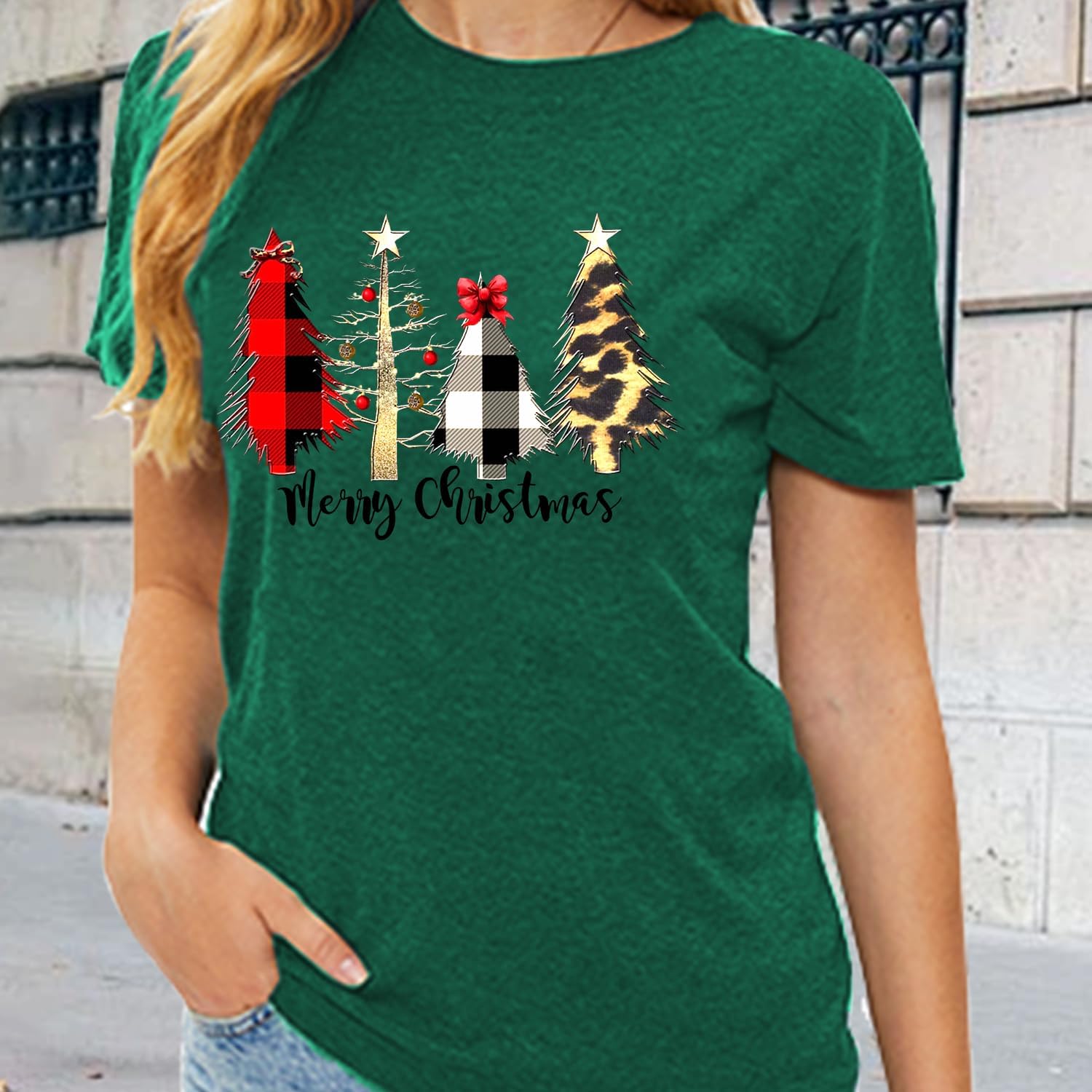 Christmas Shirts for Women Merry Funny Leopard Christmas Tree Tee Tops Holiday Tshirts - Image 5