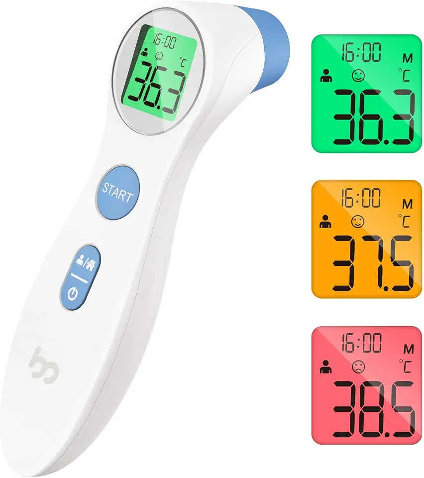 Fieberthermometer für Babys Kinder und Erwachsene, kontaktloses Stirnthermometer Infrarot Digital Thermometer mit sofortiger genauer Ablesung, Fieberalarm, weiß