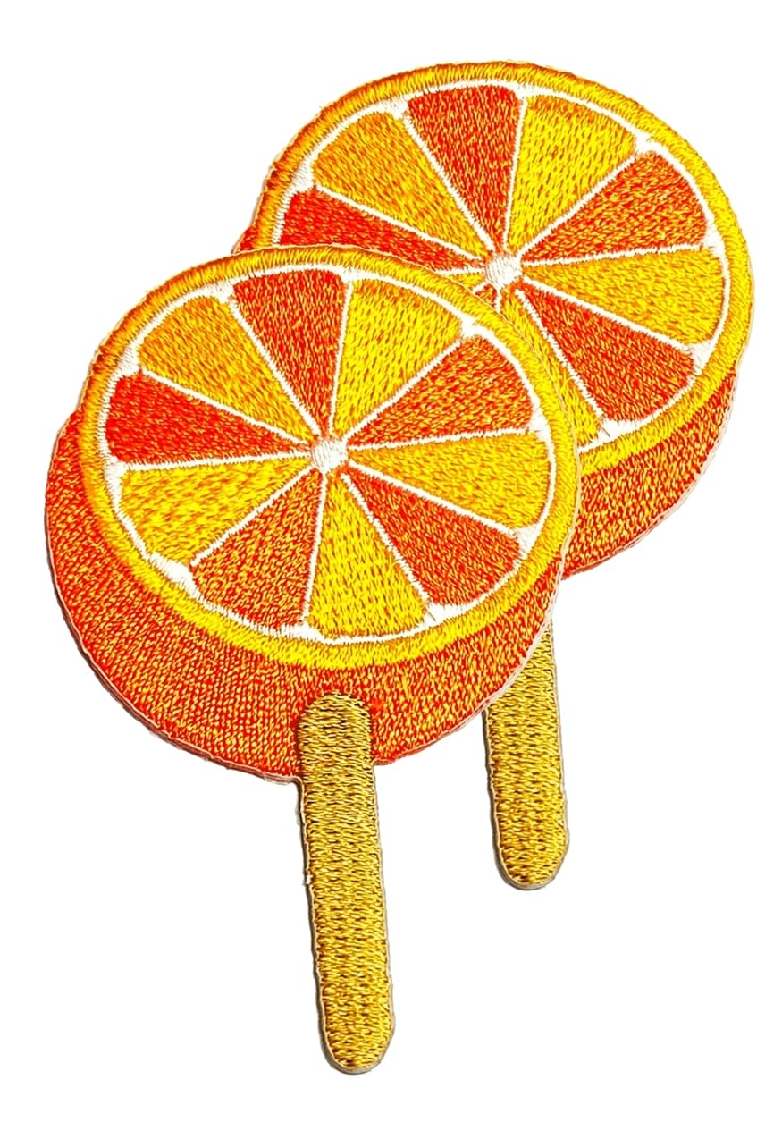 Orange Ice Cream Fresh Fruit Patches Embroidered Appliques Symbol Badge Clothes Jeans T-Shirt Hat Backpacks for Men Women Boys Girls (2 PCS)