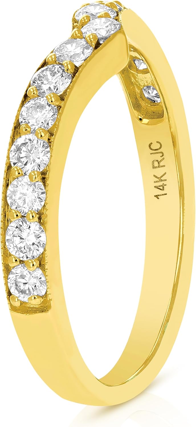 VIR JEWELS 0.18 cttw to 1 cttw Diamond Wedding Band for Women, V Shape Round Diamond Wedding Band in 14K Gold with Milgrain, Size 4.5-10