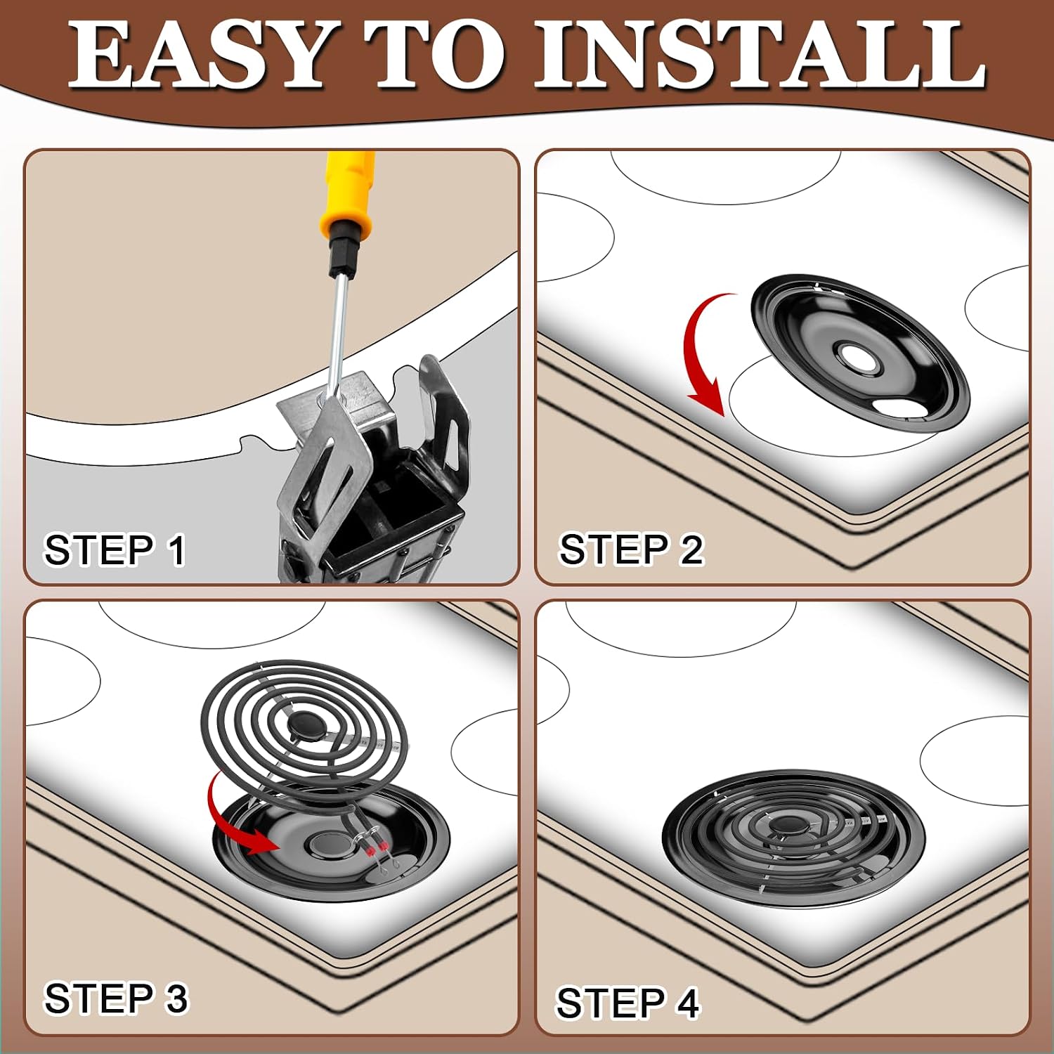 W10290350 W10290353 Porcelain Burner Drip Pans & MP22YA Electric Range Burner Element Unit Set & 330031 Range Burner Receptacle Kit Compatible with Whirlpool Frigidaire Range Oven/Stove by Cenipar