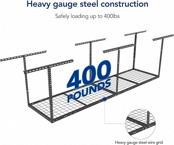 FLEXIMOUNTS 2x8 Overhead Garage Storage Rack, plus 3-Tier 1x4ft Wall Mounted Adjustable Shelving Unit, 450lbs+450lbs Capacity, Heavy-Duty Garage Organizer, Black