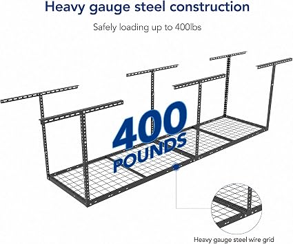 FLEXIMOUNTS 2x8 Overhead Garage Storage Rack, plus 3-Tier 1x4ft Wall Mounted Adjustable Shelving Unit, 450lbs+450lbs Capacity, Heavy-Duty Garage Organizer, Black