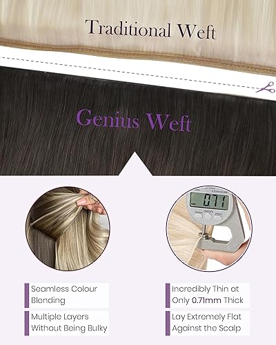 Miniatura 31 de LaaVoo Extensiones de cabello humano real para coser, extensiones de cabello humano de doble trama, color negro azabache, 18 pulgadas, 3.53 onzas