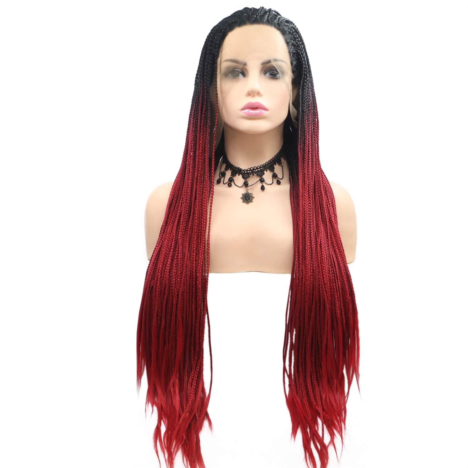 Perruque cheveux longs tissés noirs et rouges pour changer de look facilement