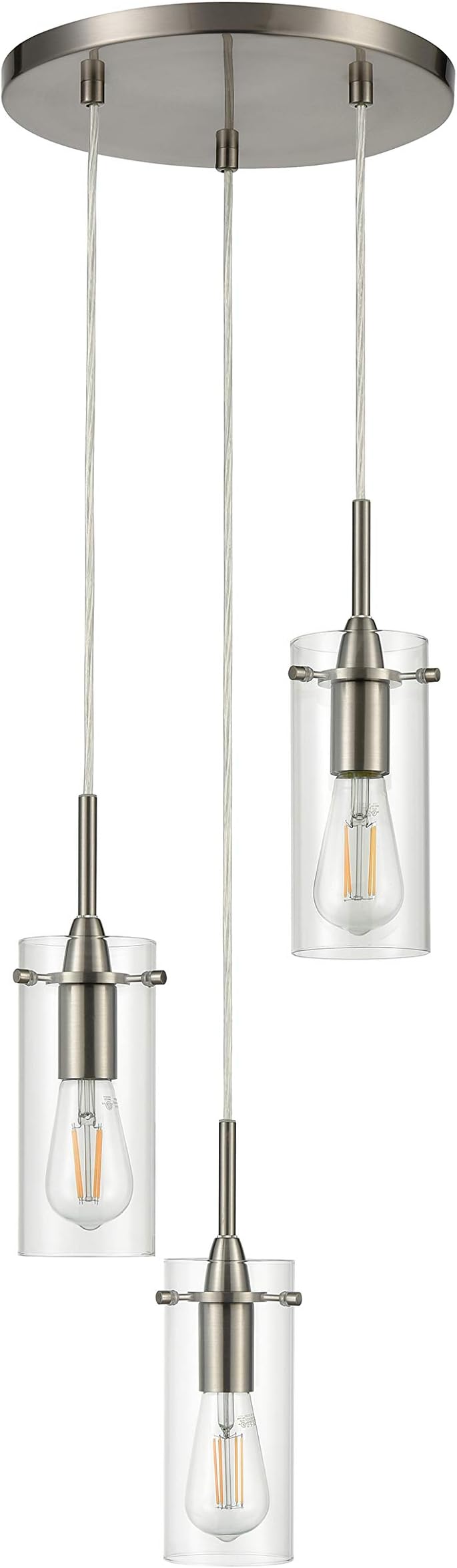 Linea di Liara Effimero 3-Light Cluster Pendant Lights Stairwell Lighting Small Chandelier Brushed Nickel Modern Chandelier Light Fixture Foyer Chandeliers Entryway High Ceiling Staircase Lights