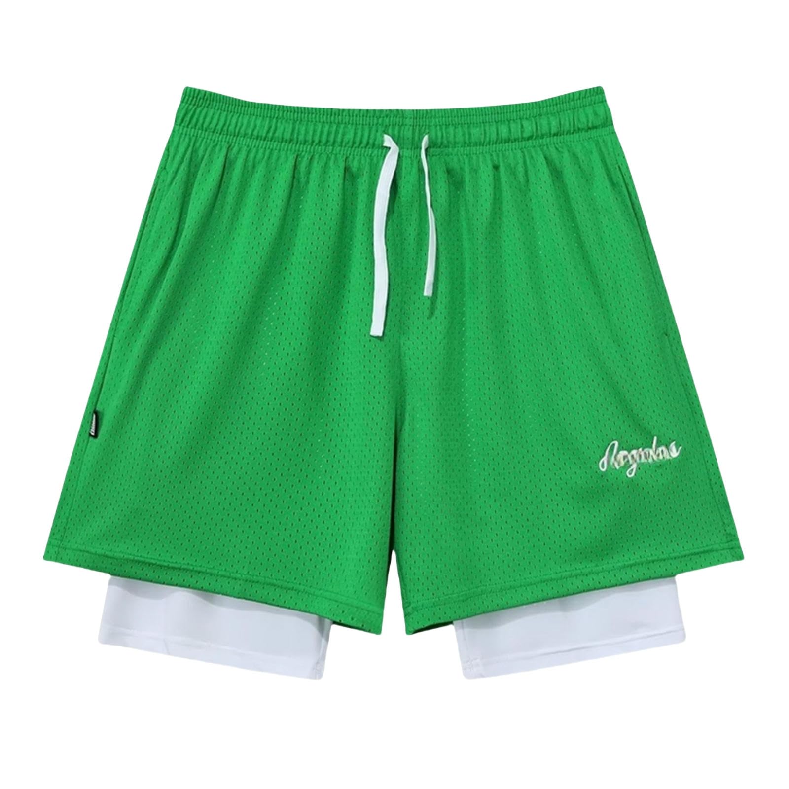 Short Femme Shorts De Basket-Ball pour Femmes Fake Two-thyse Student Sports Training avec Une Doublure du Féminin Sportif À Cinq Points-Vert-m