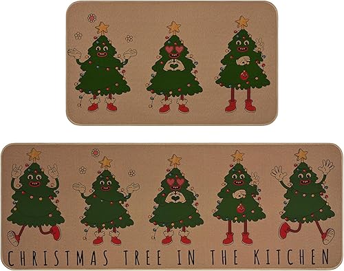 Yinhua Tapetes de cocina de Navidad para piso, tapetes de goma antideslizantes de cocina de perfil bajo para piso, lindas alfombras de cocina de