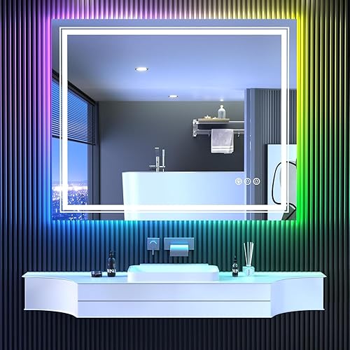 Miniatura 91 de Espejo LED de baño, 36 x 36 pulgadas con luz frontal y retroiluminada, antiniebla, espejo de tocador de baño para pared, función de memoria