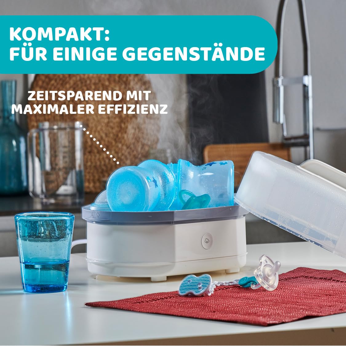Chicco Modularer Dampfsterilisator 3 in 1, Babyflaschen-Sterilisator, Einstellbarer Dampfsterilisator für Babyflaschen, für Mikrowelle, mit 3 Konfigurationen, Schnelle und Einfache Anwendung