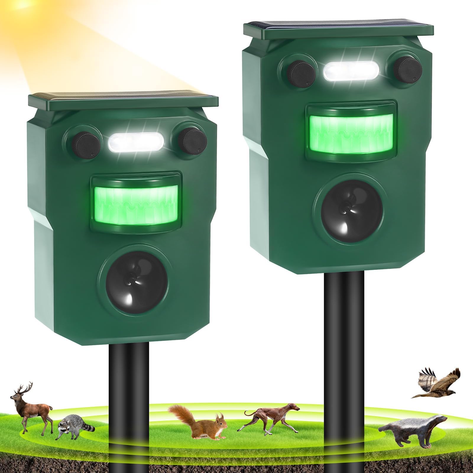 2 Packs Solar Ultrasonic Animal Repeller, Waterproof