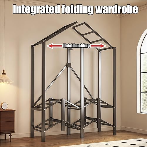 Miniatura 6 de Heavy Duty Portable Wardrobe Closet,Foldable Clothes Hanger With Cover, Portable Metal Wardrobe Closets,Metal Clothing Rack Cotton Cover, Garment