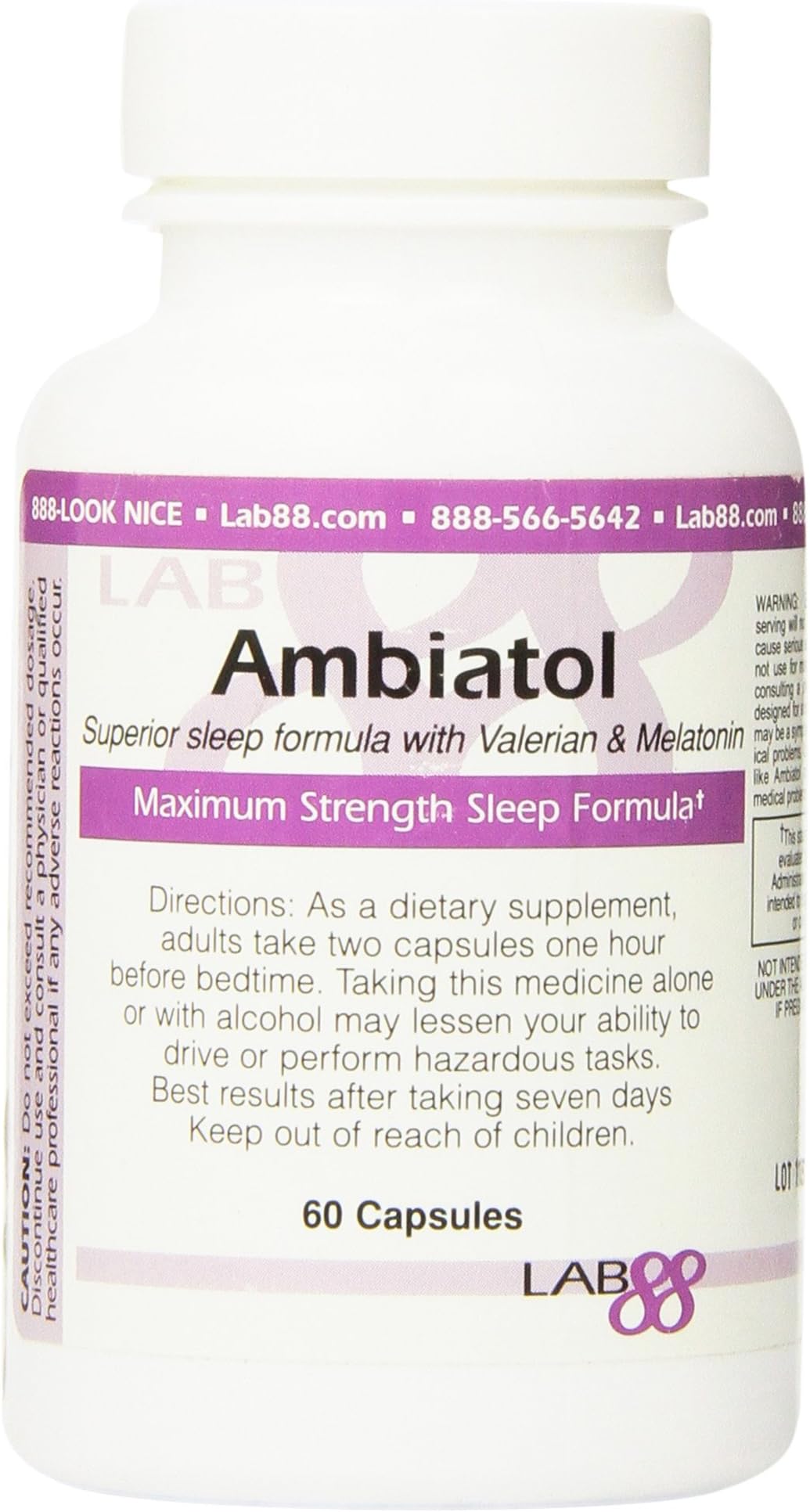 Ambiatol - Effective Sleep Aid Supplement - By Lab88 - Made in the USA - Don't You Deserve a Restful Night's Sleep?