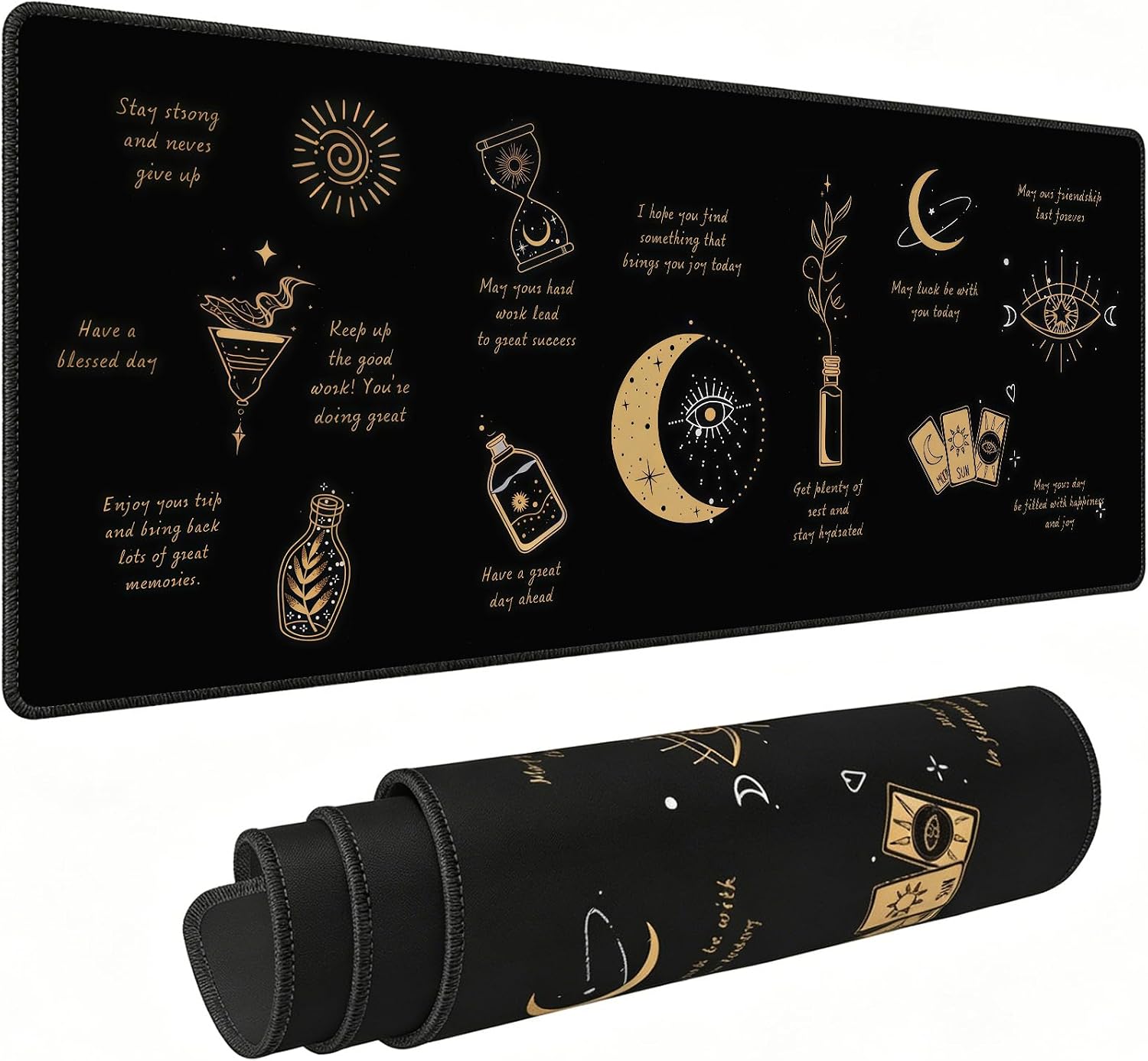 Mystical Witchy Desk Mat,Black Motivational Mouse Pad,31.5 x 12 in