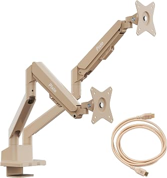 Pixio PS1D Wave Beige Dual Monitor Arm with Beige HDMI 2.1 Cable Ultra Certified Ultra High Speed 6FT 8K 60Hz 4K 120Hz Nylon Braided