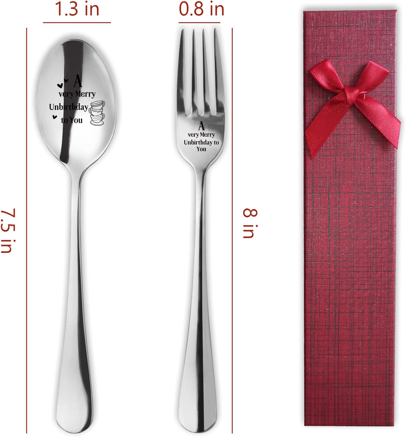2 Pieces A very Merry Unbirthday to You - Engraved Stainless Spoon and Fork Set, Kitchen Restaurant Long Handle Dinner Spoop and Fork for Friends Sister Birthday Graduation Christmas Gifts