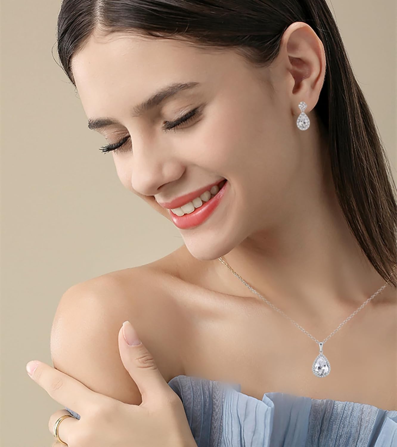 VONSSY Drop Dangle Earrings | Gemstones Waterdrop Teardrop White Gold Plated Crystal Hanging Cubic Zirconia Hypoallergenic Earrings | Stylish Jewelry Gift for Mother Daughter Wife - Image 5