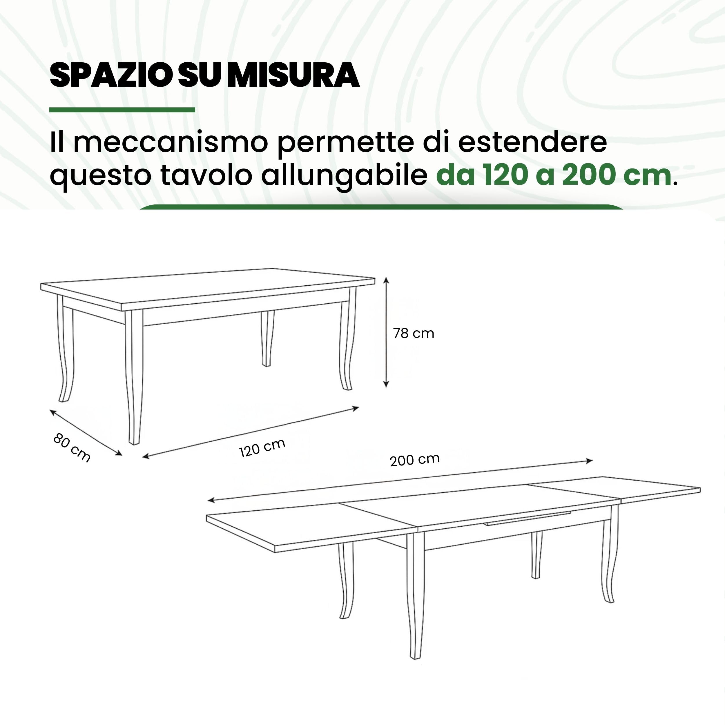 Mar.c.a. Design - Tavolo Rettangolare Allungabile da 120 a 200 cm con Gambe a Sciabola - Tavolo in Legno Massello 120x80x78 cm - Arte Povera Made in Italy