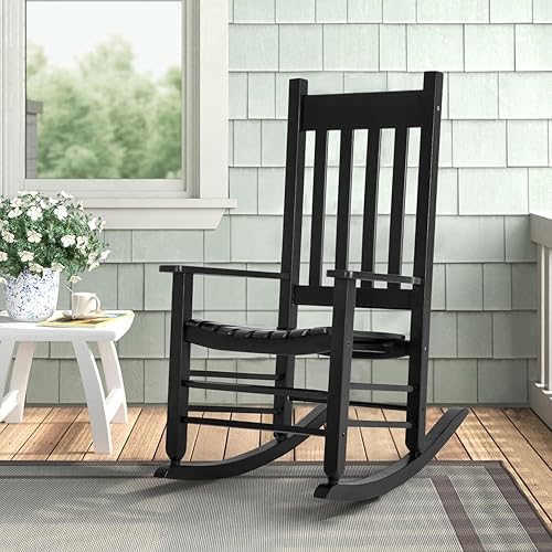 Miniatura 9 de Mecedora para exteriores, silla mecedora para patio, porche, con respaldo alto y barandilla, cómoda y estable, con carga duradera, 243 libras, silla