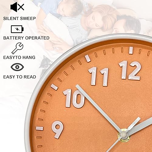 Miniatura 3 de ANDSTAR Reloj de pared redondo de 8 pulgadas con números arábigos 3D, respetuoso con el medio ambiente, silencioso, sin tictac, fácil de leer, para