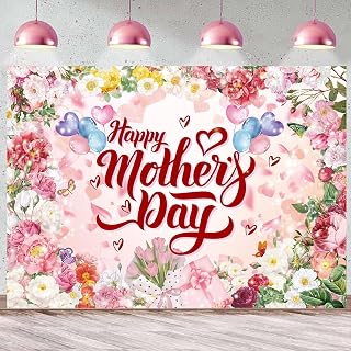 Happy Mother's Day Backdrop Banner 10x8FT Mothers Day Decorations Pink Flowers Best Mom Background for Photography Mothers Day Sign for Party Decor Supplies (120x96 inch)