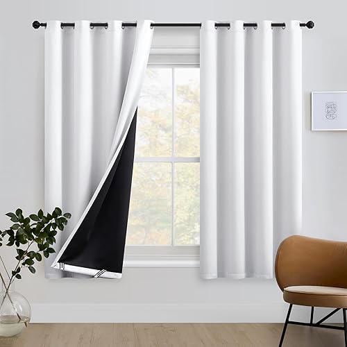 FMFUNCTEX Cortinas opacas blancas para ventana para sala de estar, dormitorio, bloqueo de luz total, cortinas para sala de estar, juego de