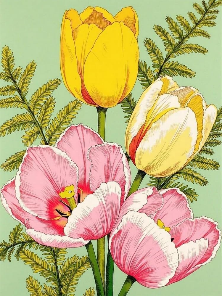 NAHUIGOOD Cross Stitch Kit,DIY Handmade Embroidery Kit with Accurate Print, 11Ct Needlework Set - Tulip11Ct50X70Cm