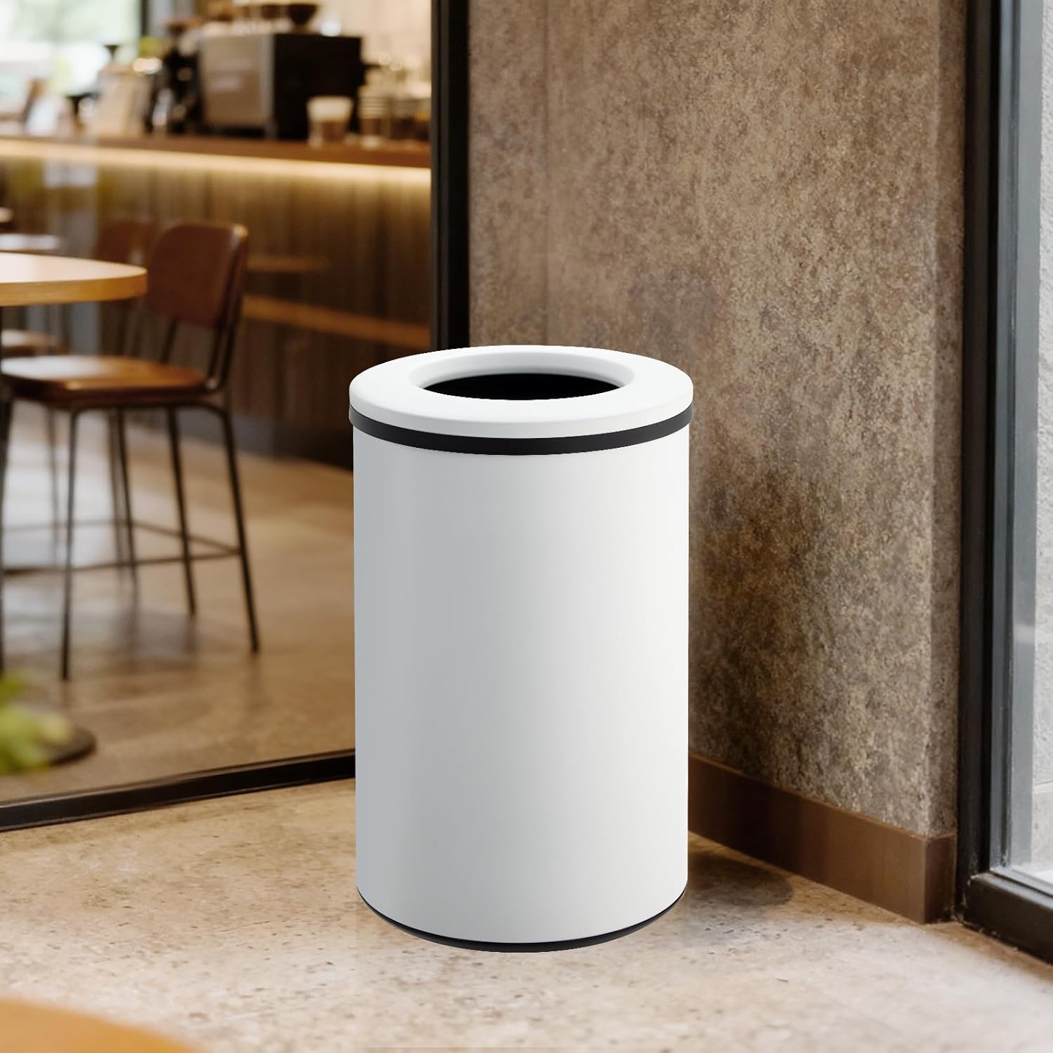 Garvee 40 Liter / 10.6 Gallon Trash Can Stainless Steel Round Garbage Can with Removable Inner Bucket for Offices, Kitchen & Bathroom, White